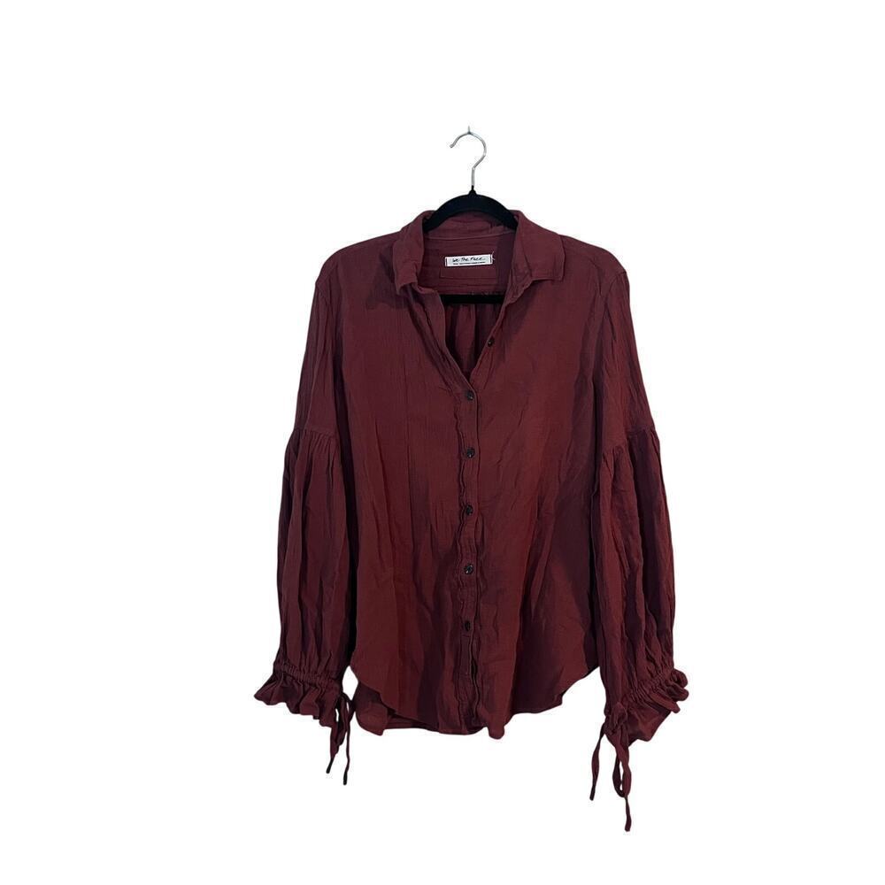 We the Free Free People Rust Orange Long Sleeve Boho Blouse Small - Picture 2 of 7